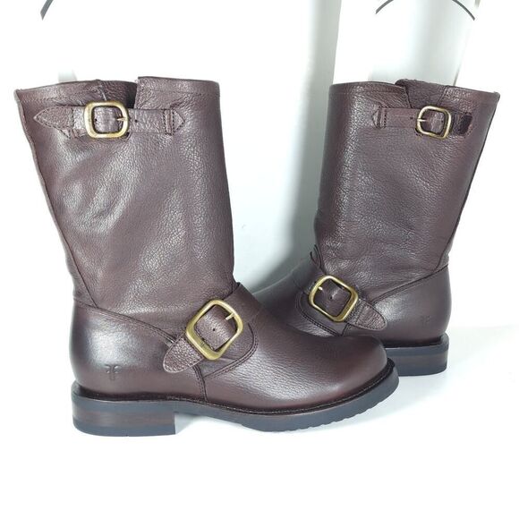 Frye Women's Veronica Short US 6B Brown Leather Pull On Moto Biker Boots - Picture 8 of 13